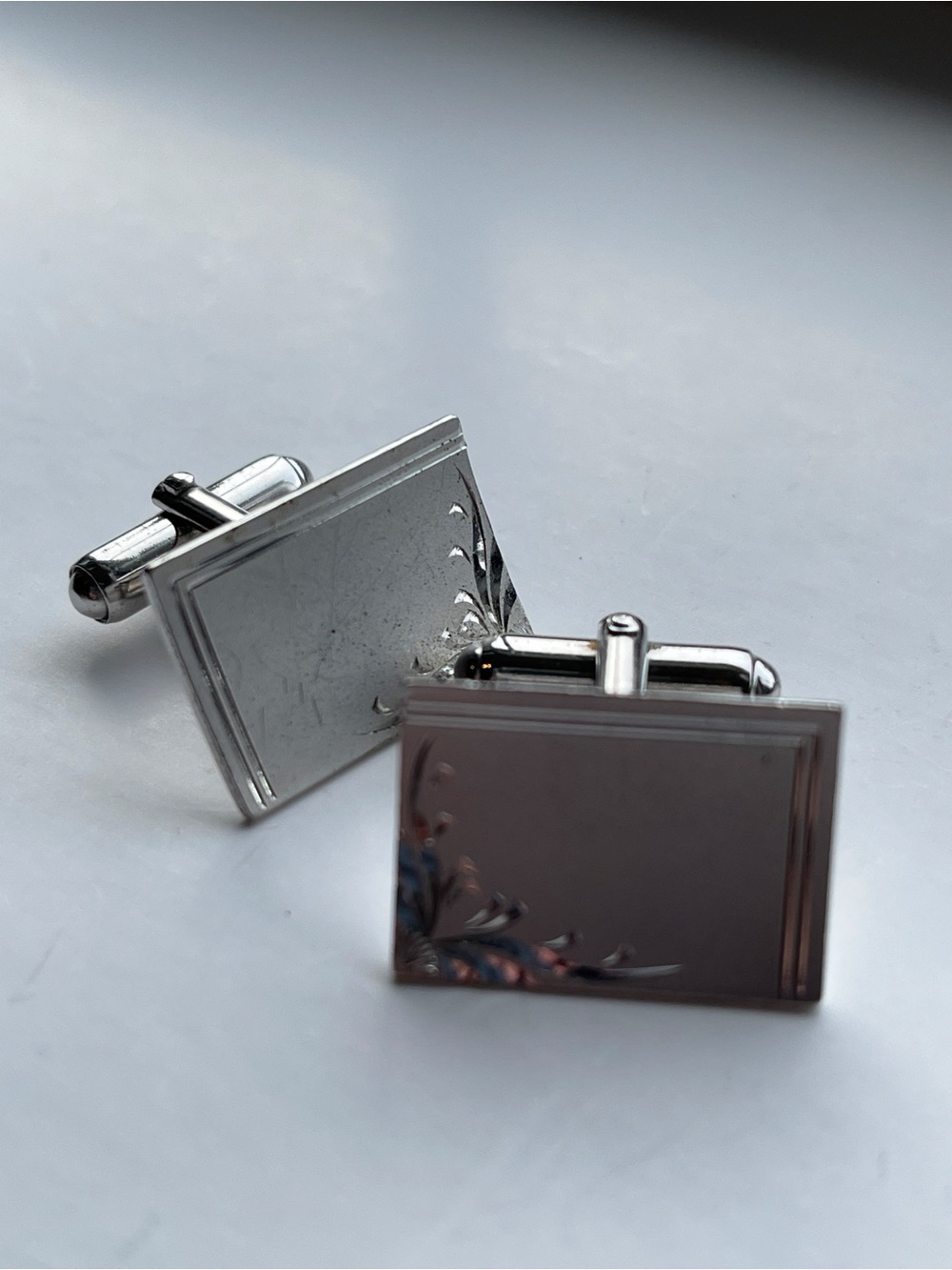 Silver Rectangular Cufflinks - Classic Men's Accessory - Picture 3 of 6